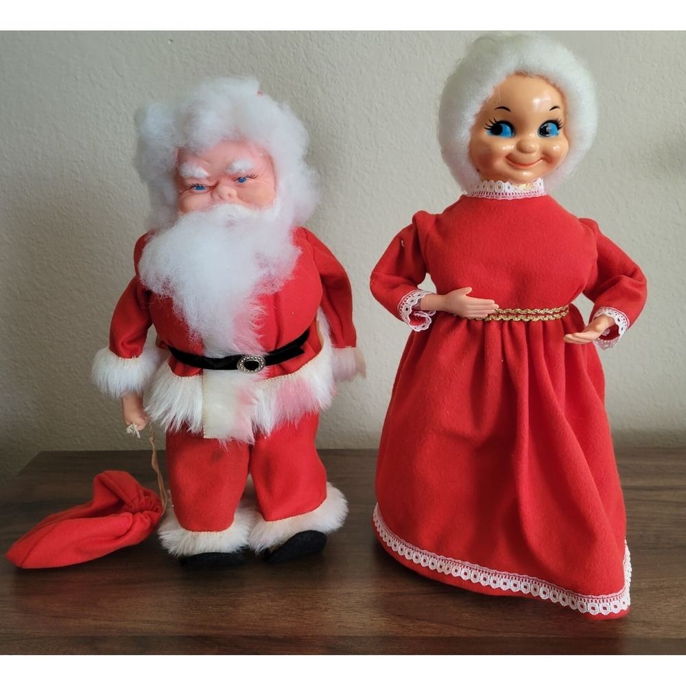 Vintage Mr. & Mrs. Claus Handmade Soap Bottle Dolls Figures Christmas 12" 13"
